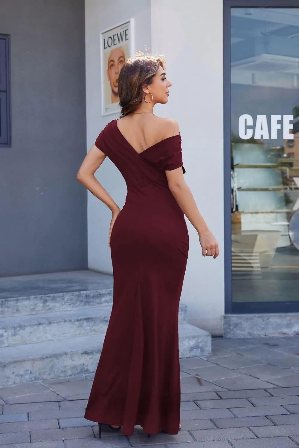 ZonJie Women's Formal Dress Sexy Elegant Short Sleeve Off Shoulder Bodycon Long Evening Party Wedding Guest Dresses