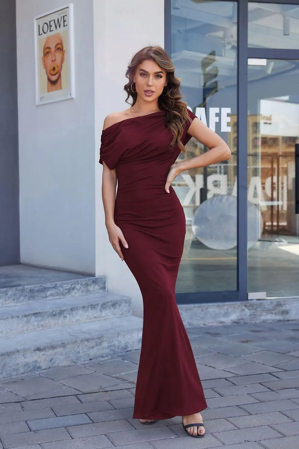 ZonJie Women's Formal Dress Sexy Elegant Short Sleeve Off Shoulder Bodycon Long Evening Party Wedding Guest Dresses