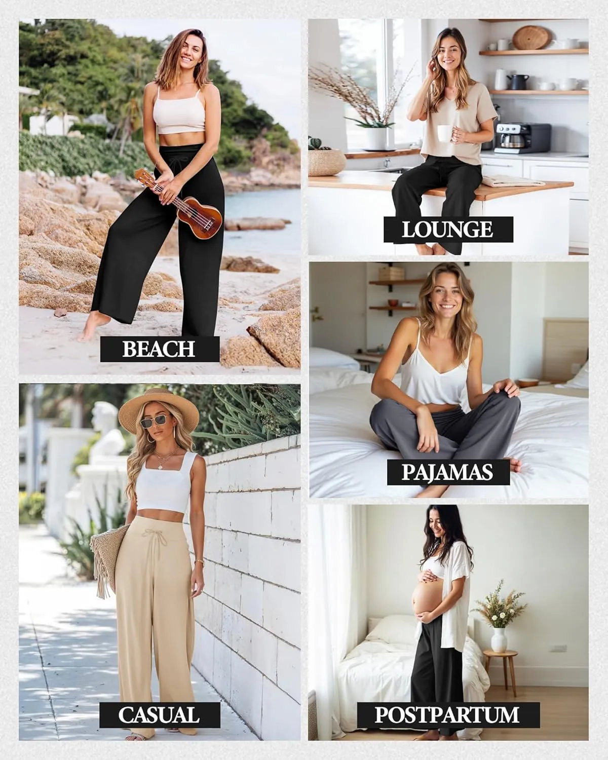 ZOOSIXX Soft Black Pajama Pants for Women, Wide Leg Comfy Casual Lounge Yoga Capri Pants 22'' / 30''