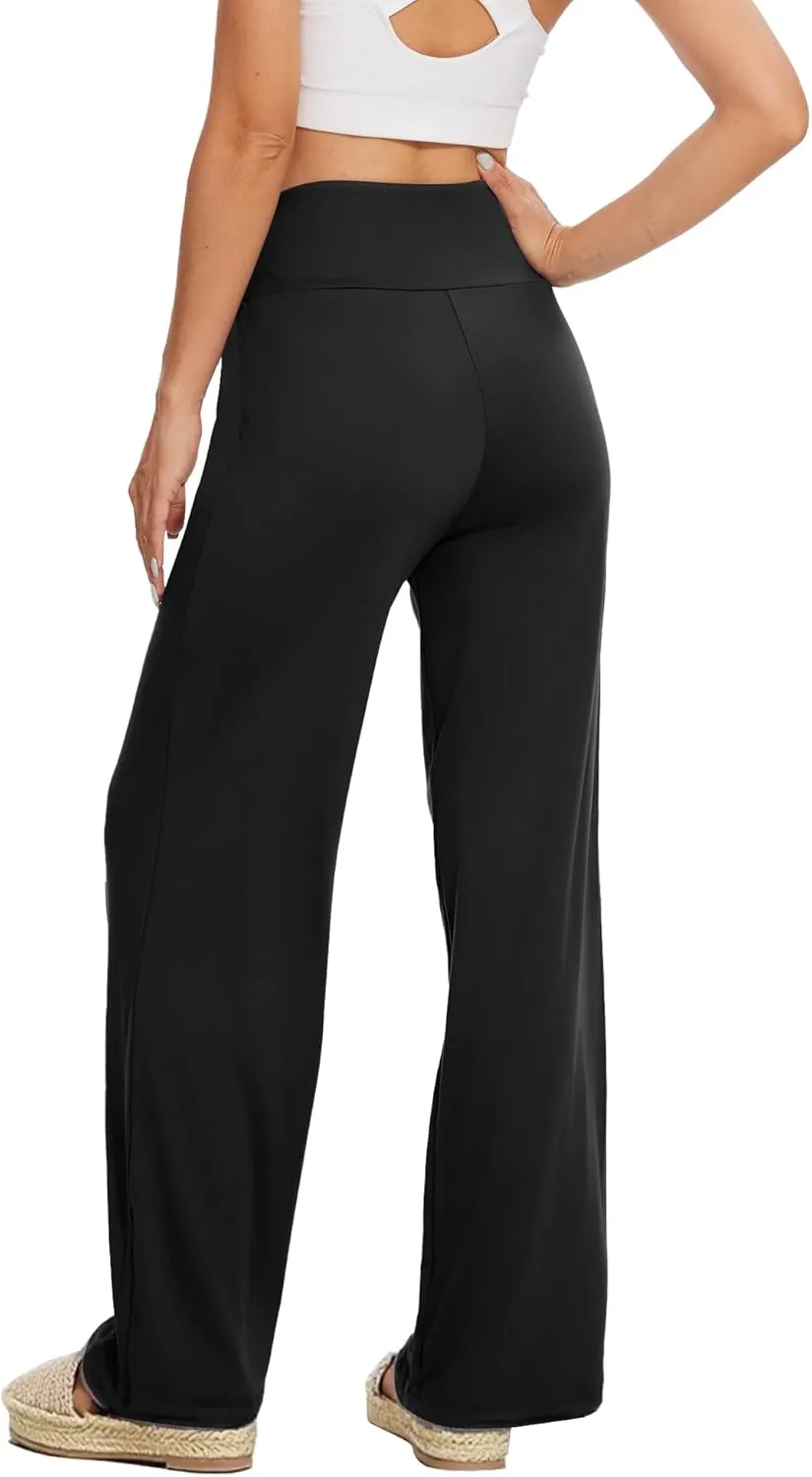 ZOOSIXX Soft Black Pajama Pants for Women, Wide Leg Comfy Casual Lounge Yoga Capri Pants 22'' / 30''