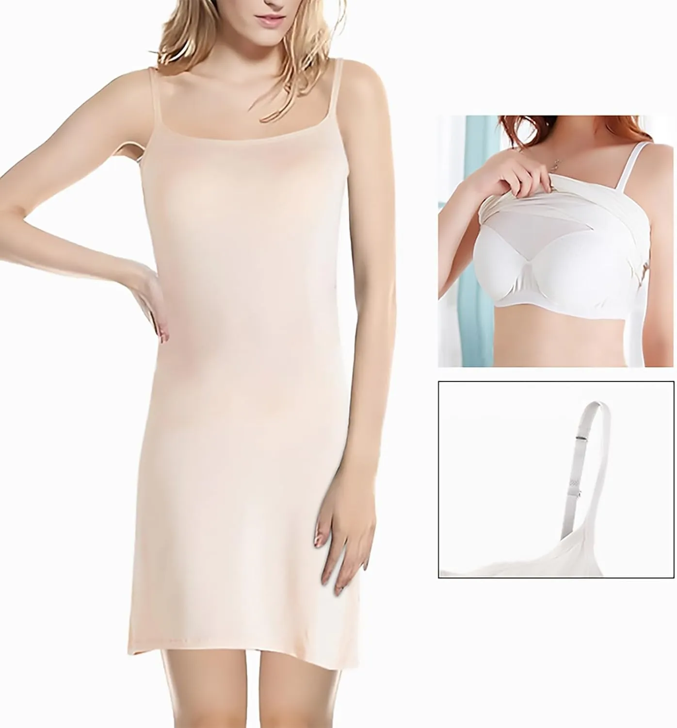 ZYXTIM Womens Casual Dress with Built-in Cups Adjustable Spaghetti Strap Cotton Comfy Sleepwear Nightdress Underwear